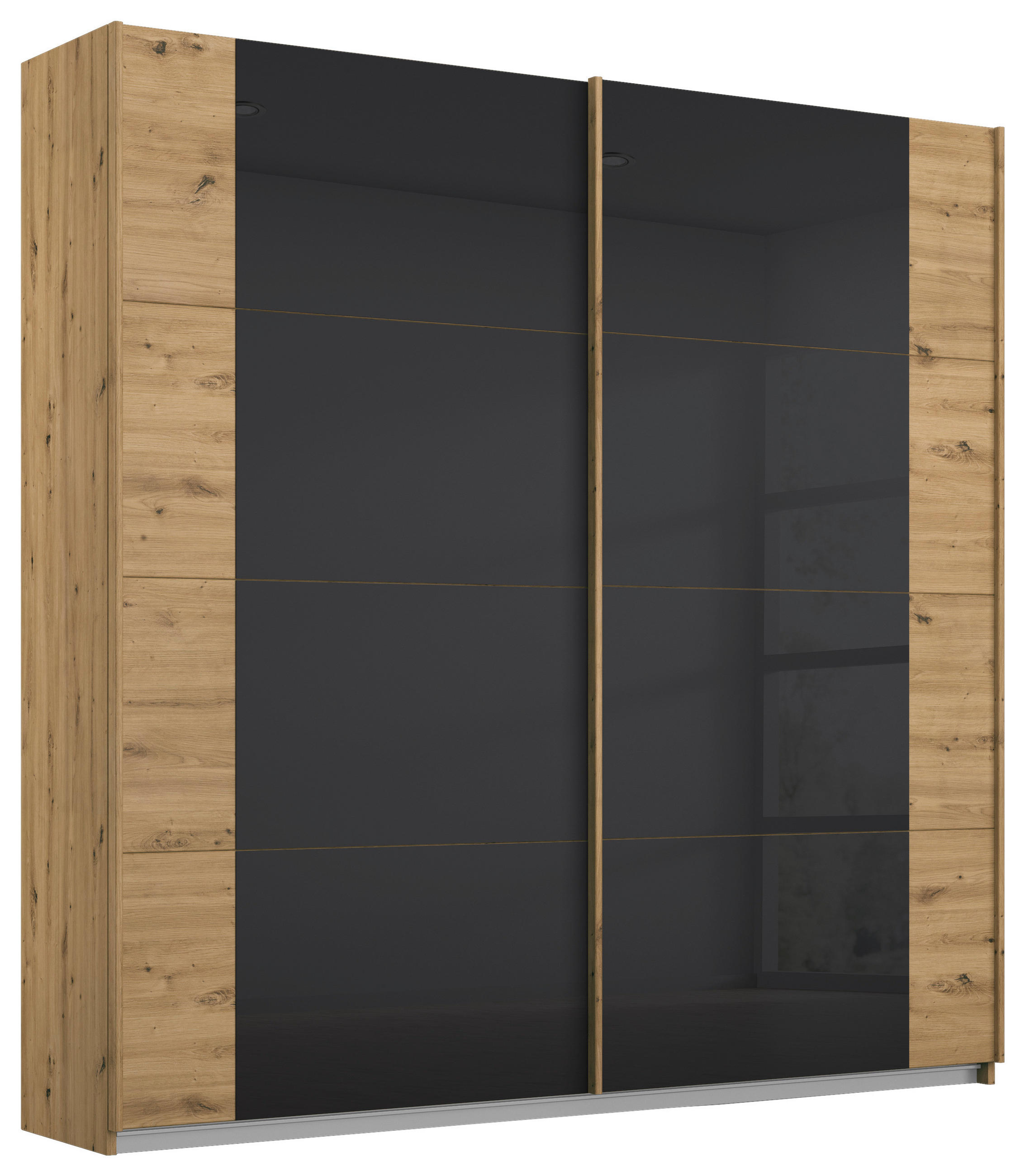 SCHWEBETÜRENSCHRANK 181/210/62 cm 2-türig Anthrazit, Eiche Artisan  - Anthrazit/Eiche Artisan, MODERN, Glas/Holzwerkstoff (181/210/62cm) - Rauch Möbel