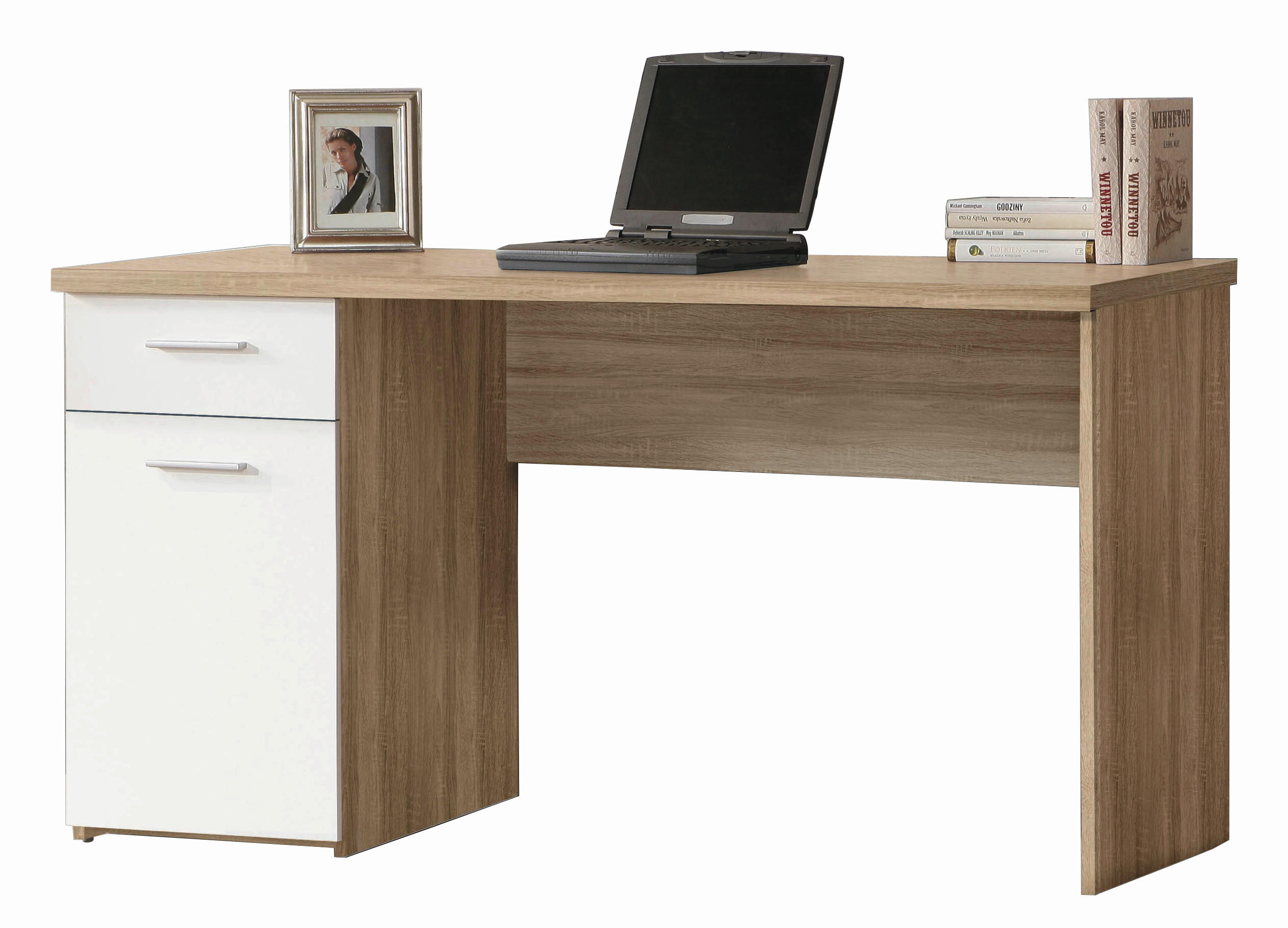 PISALNA MIZA kovina, umetna masa, leseni material bela, hrast sonoma  - bela/barve aluminija, kovina/umetna masa (140/76,5/60cm) - Cantus