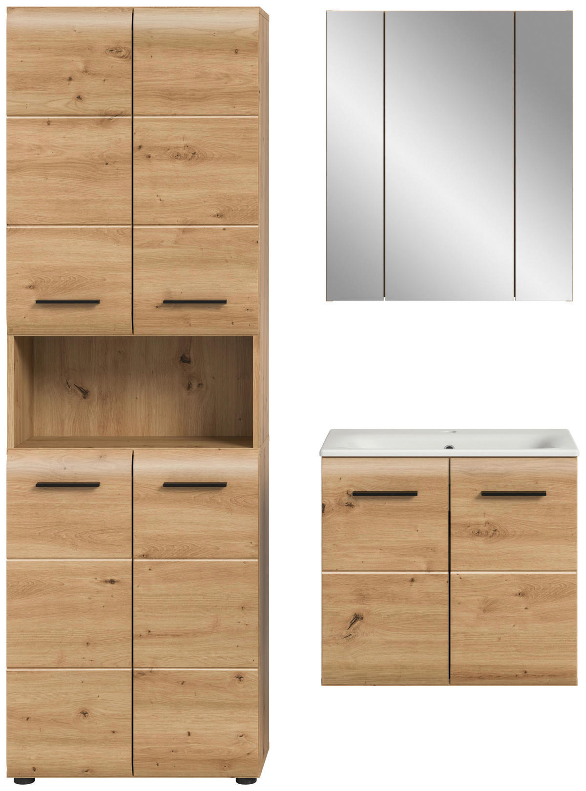 BADEZIMMER 3-teilig  in 120 cm  - Schwarz/Eiche Artisan, Basics, Keramik/Holzwerkstoff (120cm) - MID.YOU