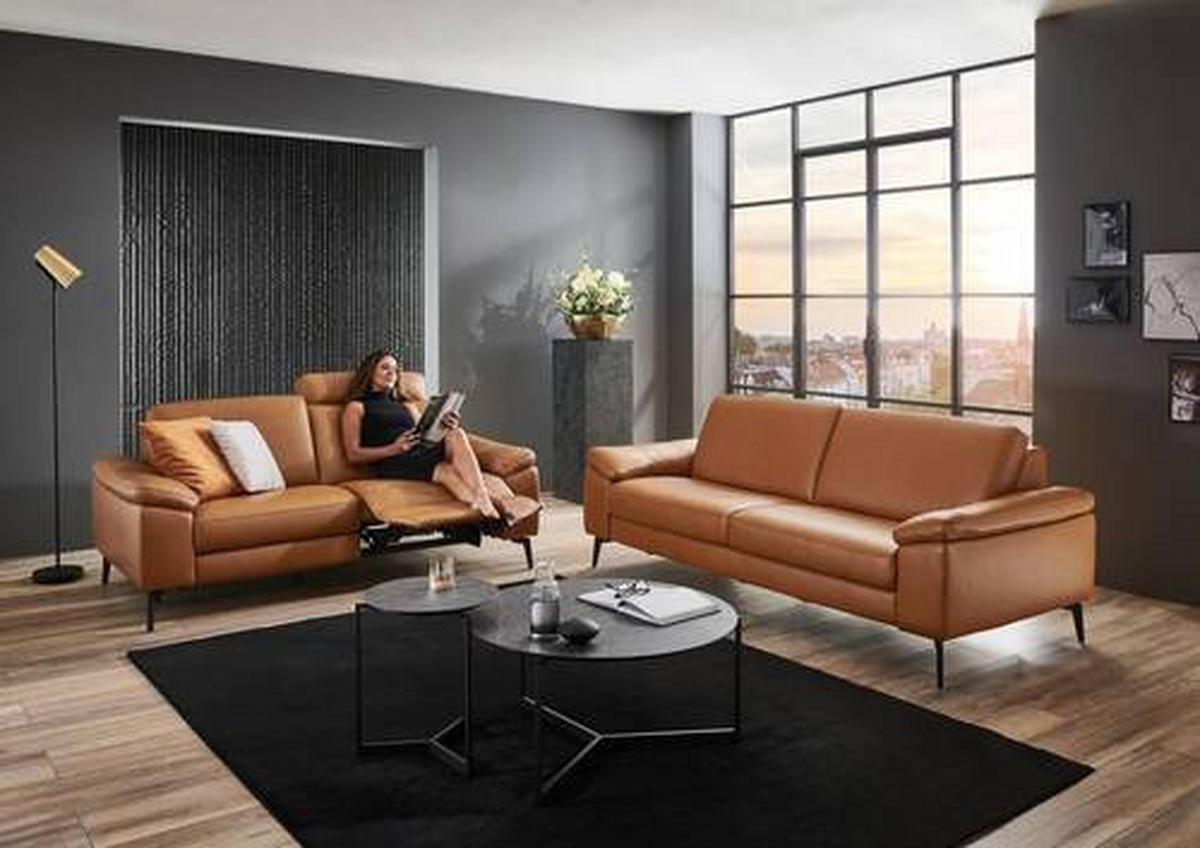 3-SITZER-SOFA in Echtleder Cognac  - Cognac/Schwarz, Design, Leder/Metall (224/88/100cm) - Valdera