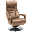 RELAXSESSEL Lenno Echtleder Nackenstütze, Relaxfunktion, Kopfteilverstellung, Fußteilverstellung    - Hellbraun/Edelstahlfarben, Design, Leder/Metall (75/117/88cm) - Dieter Knoll