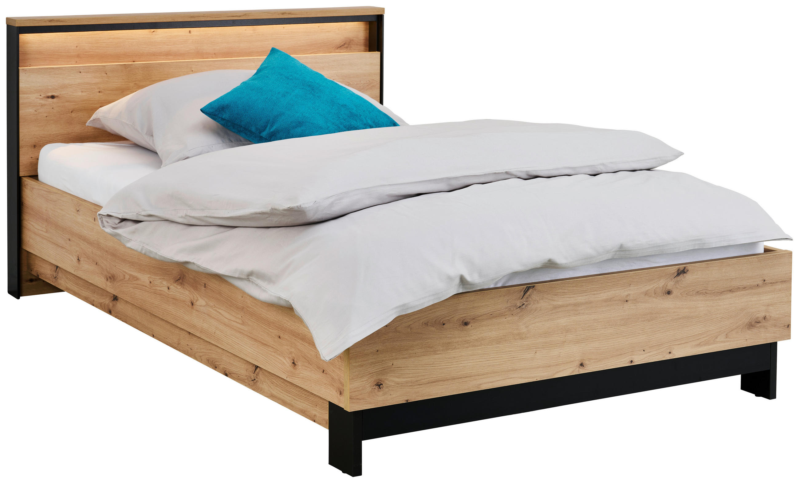 POSTEĽ 120/200 cm, - čierna/dub artisan, Konventionell, kov/kompozitné drevo (120/200cm) - Voleo