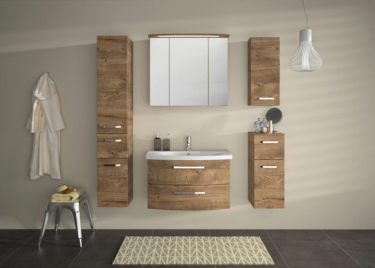 BADEZIMMER 3-teilig  in 84 cm  - Eiche dunkel/Chromfarben, MODERN, Glas/Keramik (84cm) - Sadena