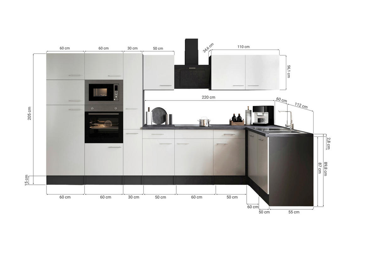 ECKKÜCHE 370/172 cm  in Grau, Schwarz  - Silberfarben/Schwarz, Design, Holzwerkstoff/Metall (370/172cm) - Respekta