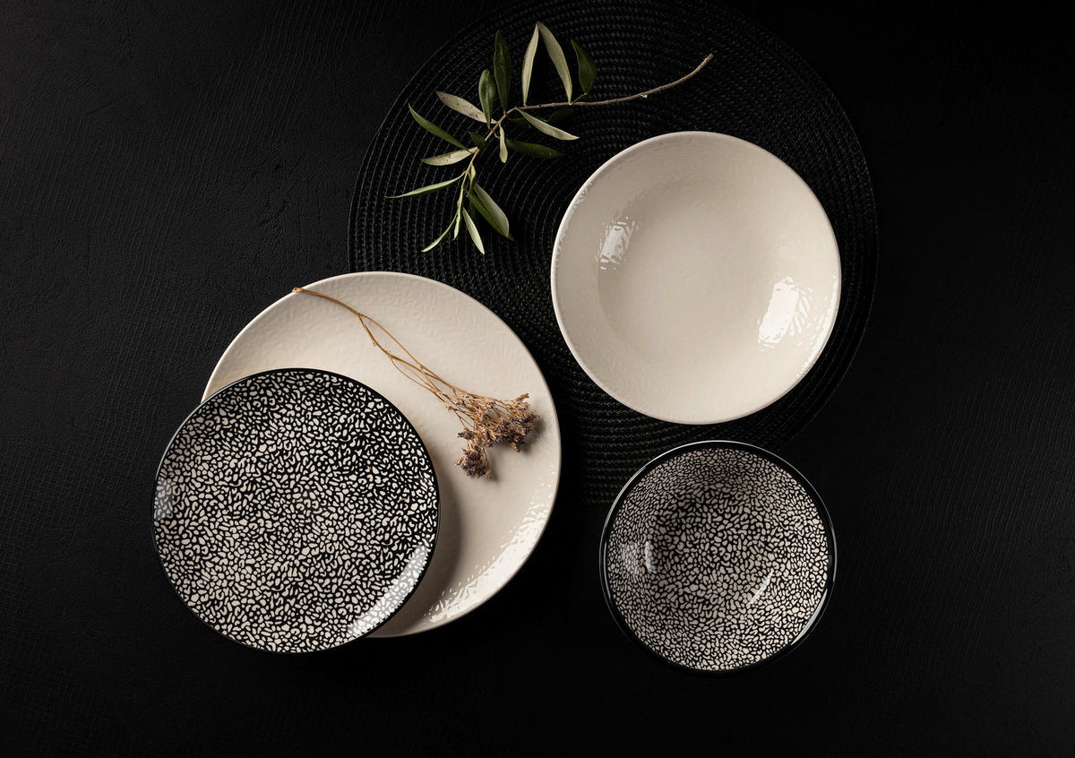 KOMBISERVICE 24-teilig  - Schwarz/Weiß, LIFESTYLE, Keramik - Novel