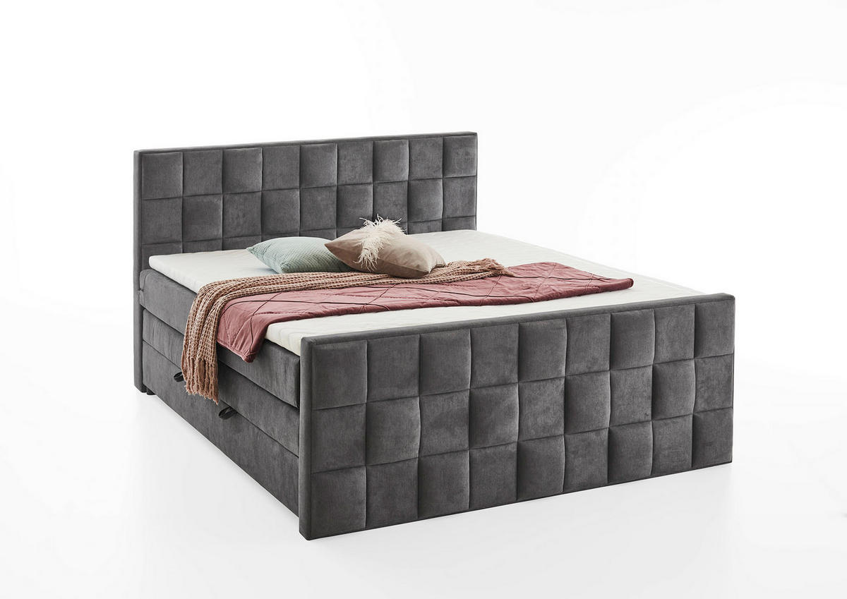 BOXSPRING KREVET     - siva/crna, Moderno, tekstil (165/230cm)