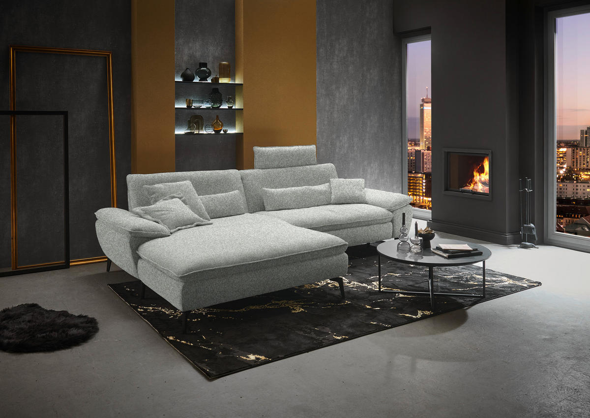 ECKSOFA in Webstoff Hellgrau  - Hellgrau/Schwarz, Design, Textil/Metall (197/295cm) - Valdera