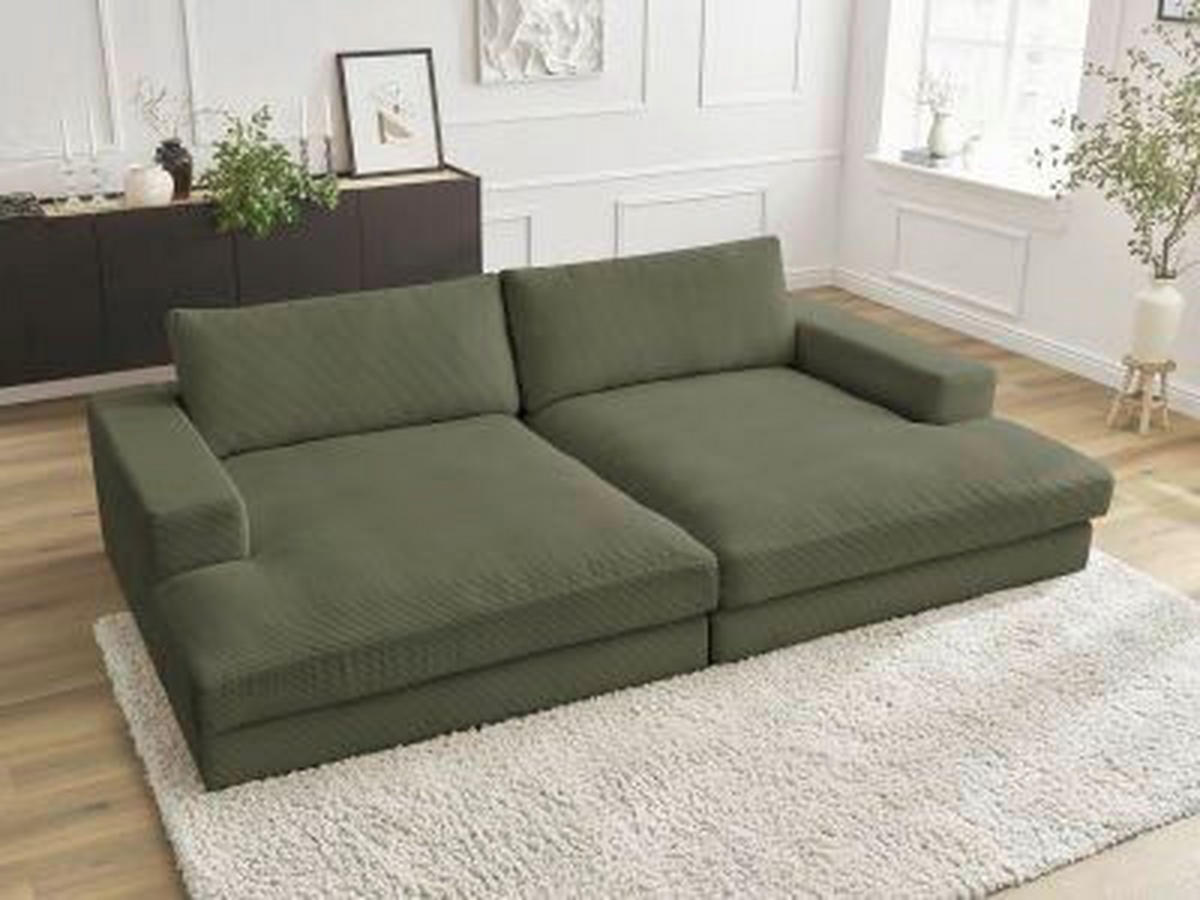 BIGSOFA LEONARD Cord Hellgrün  - Schwarz/Hellgrün, MODERN, Kunststoff/Textil (234/77/159cm)