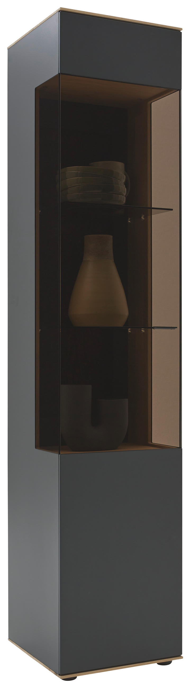 VITRINE Lavia in vollmassiv Kerneiche Eichefarben, Anthrazit  - Eichefarben/Anthrazit, Design, Glas/Holz (43/205/44cm) - Valnatura