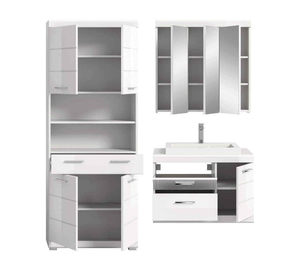 BADEZIMMER 4-teilig  in 169 cm  - Weiß Hochglanz/Silberfarben, Trend, Glas/Holzwerkstoff (169cm) - MID.YOU