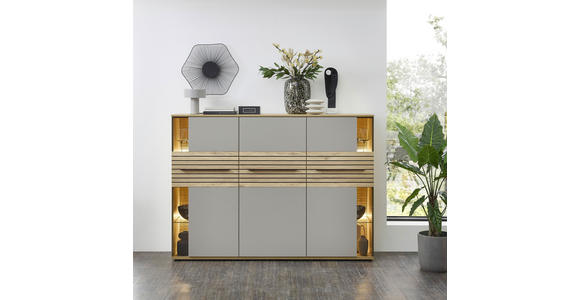 HIGHBOARD 180/131/40 cm  - Eichefarben/Grau, KONVENTIONELL, Glas/Holz (180/131/40cm) - Venda