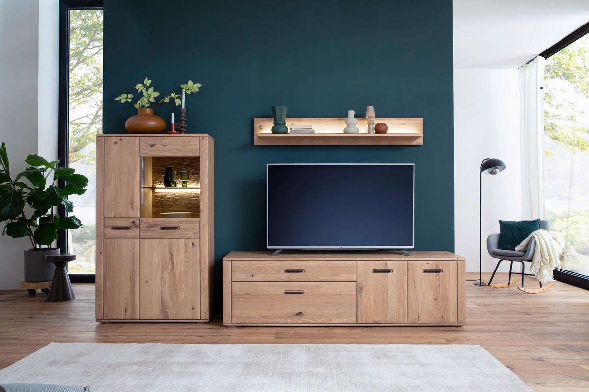 WOHNWAND 3-teilig  in Eichefarben 302/179/50 cm  - Eichefarben/Anthrazit, Konventionell, Glas/Holz (302/179/50cm) - Cantus