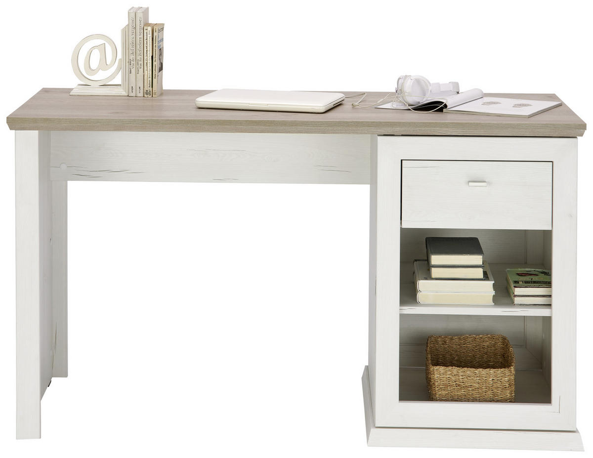 SCHREIBTISCH 135/59/76 cm  in Grau, Weiss  - Weiss/Grau, Lifestyle, Holzwerkstoff/Metall (135/59/76cm) - Hom`in