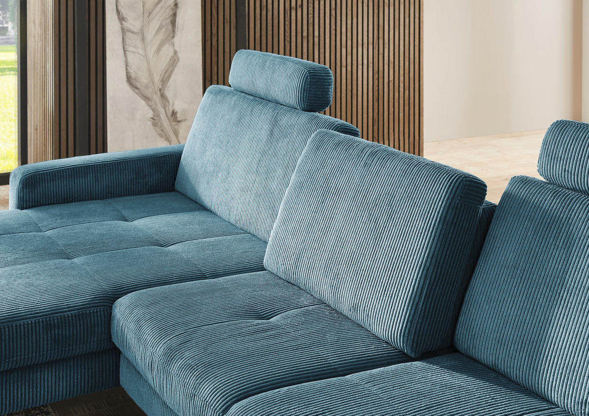 ECKSOFA in Cord Petrol  - Petrol/Schwarz, Modern, Textil/Metall (177/302cm) - Beldomo Style