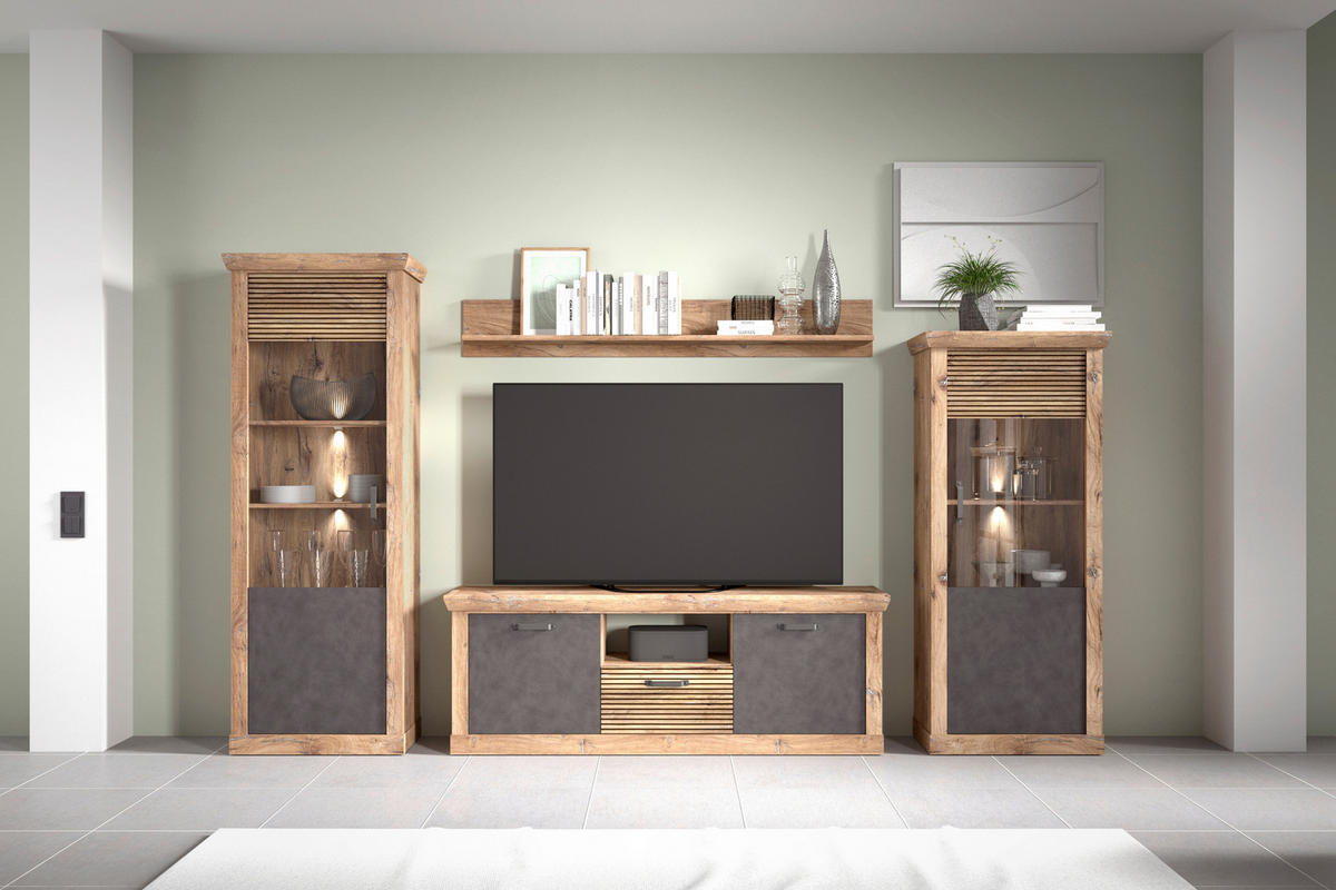 VITRÍNA, antracitová, farba duba, 76/173,7/40 cm - čierna/farba duba, Konventionell, kompozitné drevo/plast (76/173,7/40cm) - Livetastic