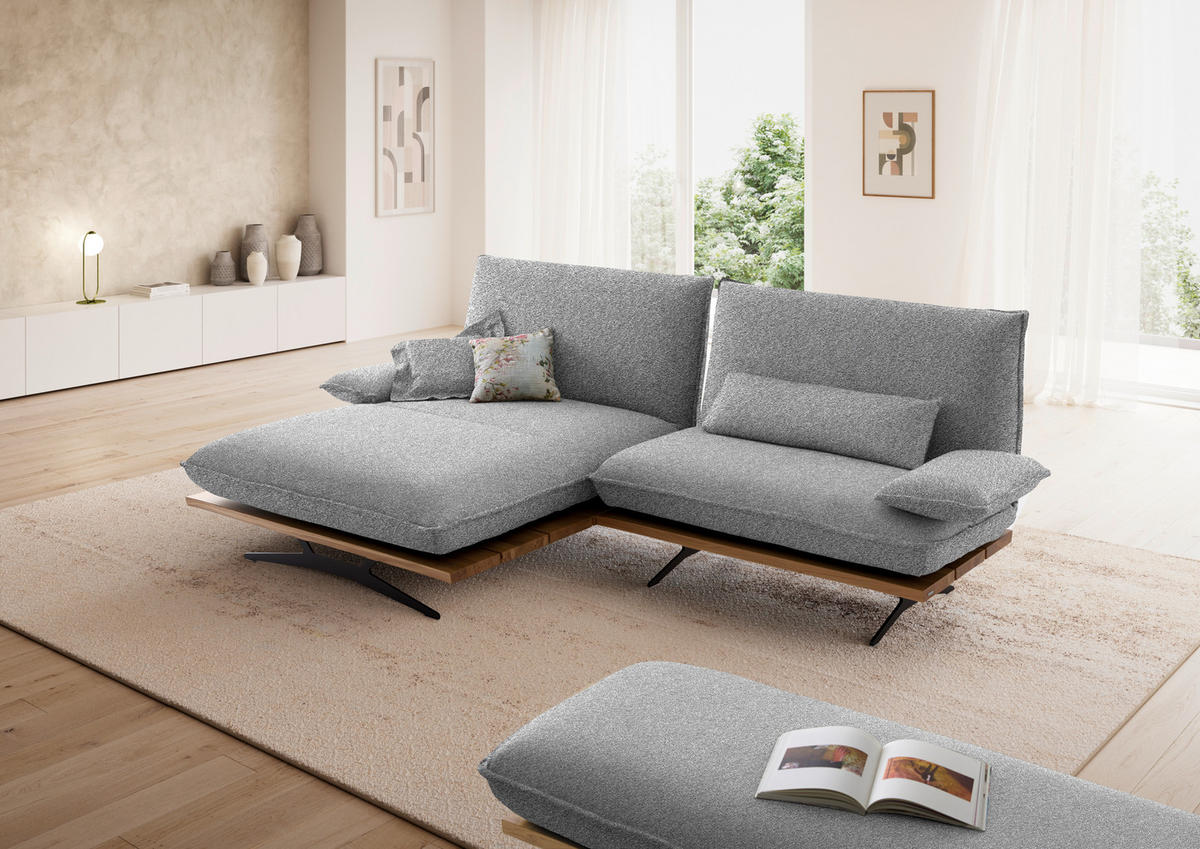 ECKSOFA  in Chenille, Flachgewebe Grau, Wildeiche  161/284 cm  - Wildeiche/Schwarz, Design, Holz/Textil (161/284cm) - Koinor