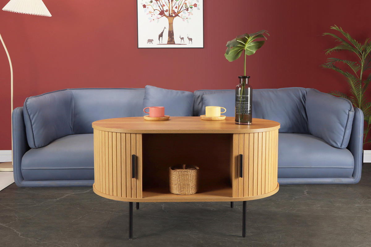 COUCHTISCH - Eichefarben/Schwarz, Design, Holzwerkstoff/Metall (100/60/55cm) - Livetastic