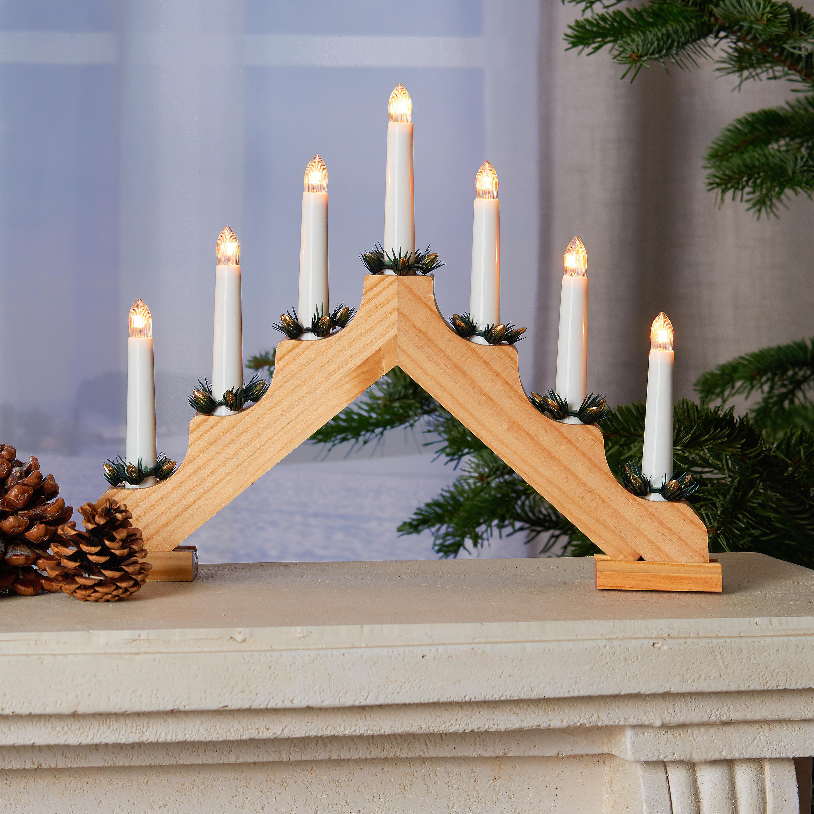 WEIHNACHTSPYRAMIDE  - Weiß/Braun, Basics, Holz/Kunststoff (4,80/39,50/32,00cm)