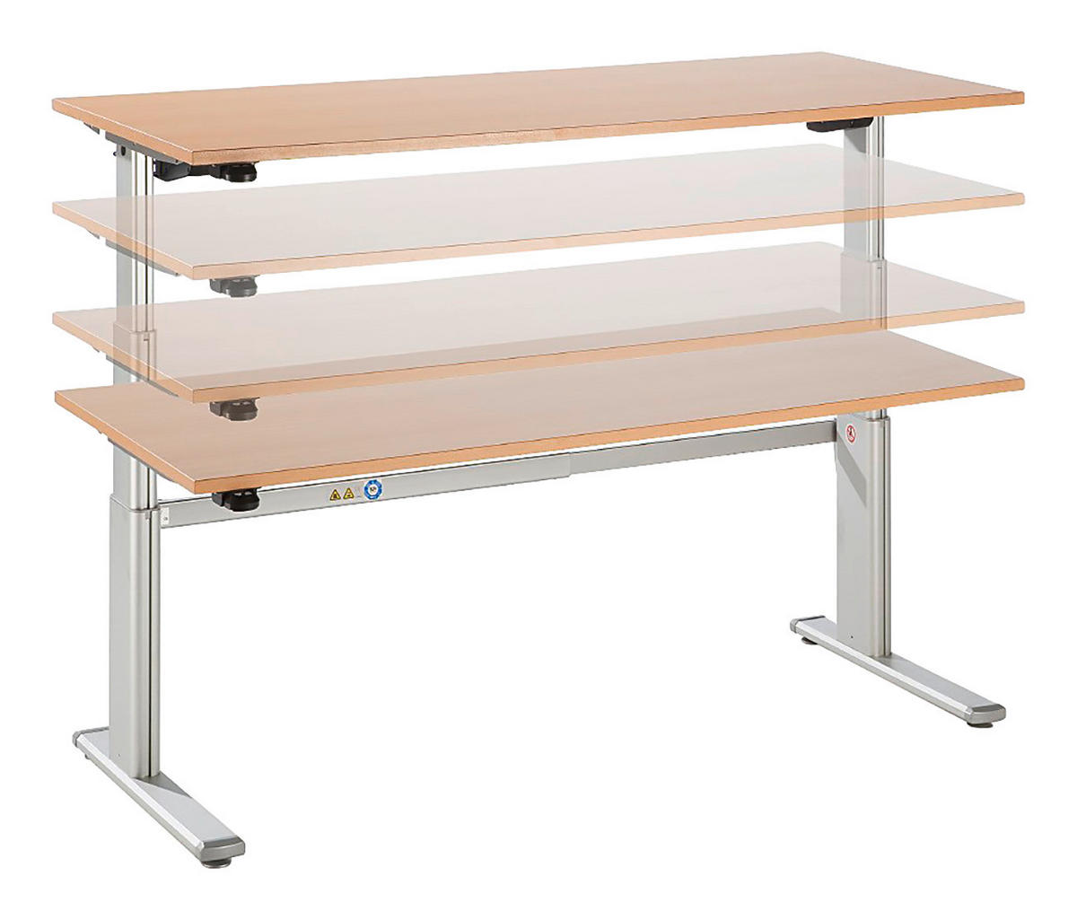 SCHREIBTISCH höhenverstellbar  - Silberfarben/Ahornfarben, Design, Holzwerkstoff/Metall (120/80/66-130cm) - Venda