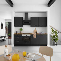 KÜCHENBLOCK 240 cm   in Schwarz, Eichefarben  - Edelstahlfarben/Eichefarben, MODERN, Holzwerkstoff/Metall (240cm) - Nobilia