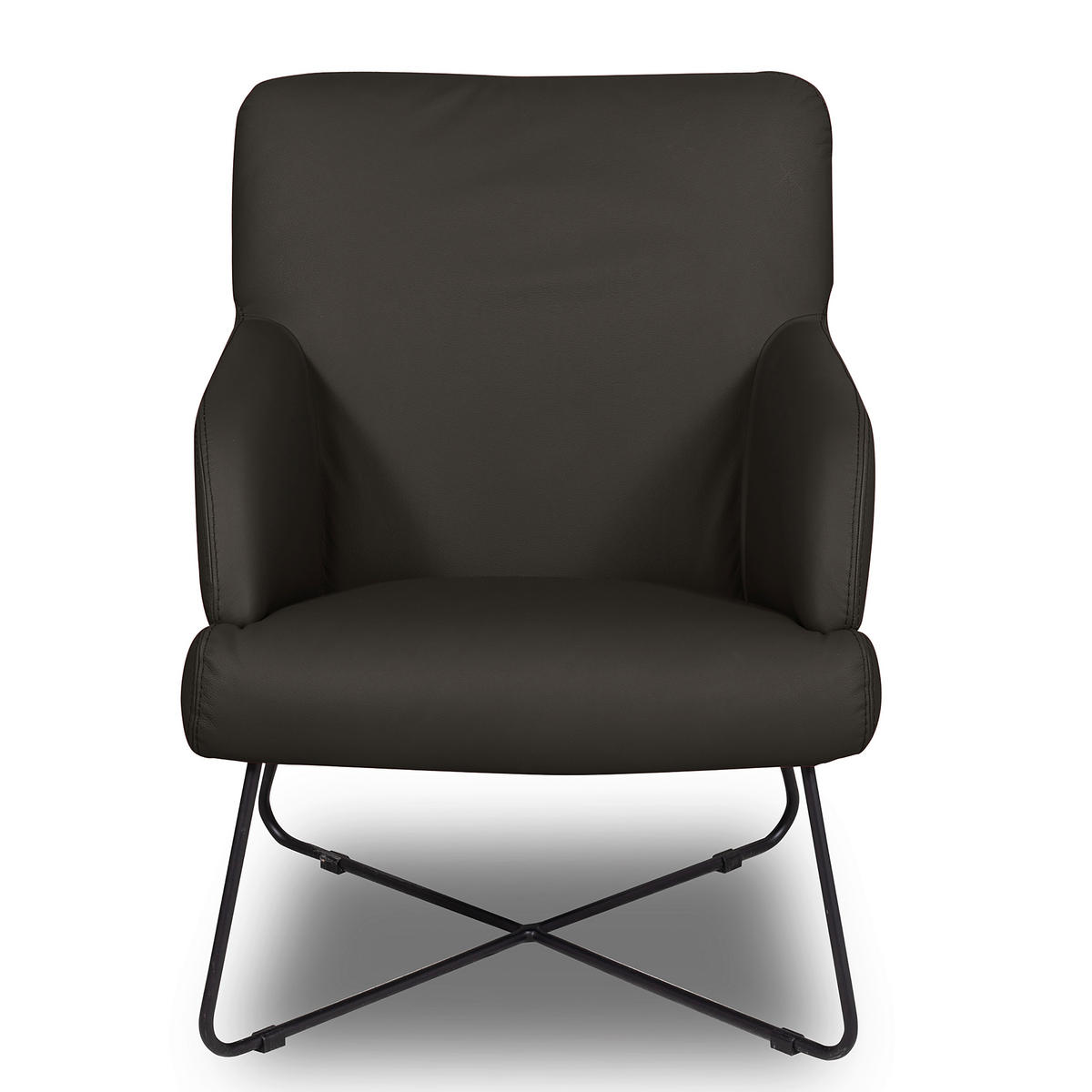 SESSELSET Echtleder Anthrazit  - Anthrazit/Schwarz, Design, Leder/Metall (67/87/74cm) - Livetastic