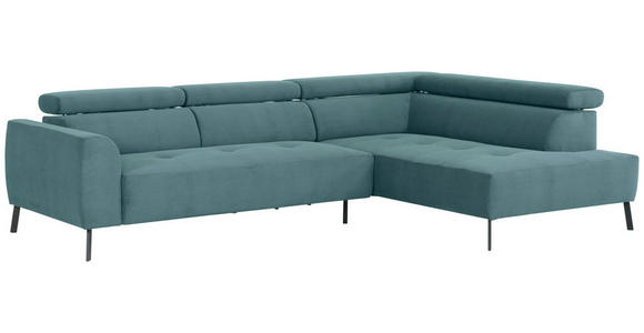 ECKSOFA Türkis Feincord - Türkis/Schwarz, Design, Textil/Metall (280/205cm) - Xora