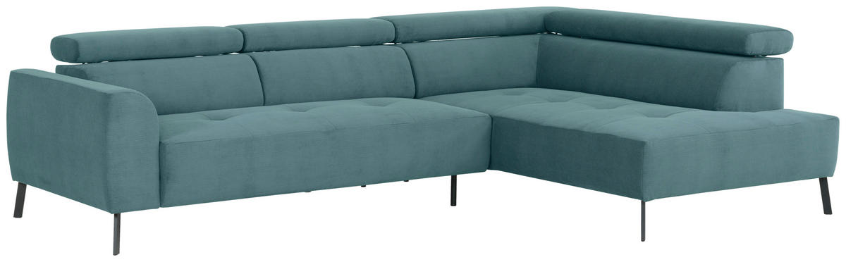 ECKSOFA Türkis Feincord  - Türkis/Schwarz, Design, Textil/Metall (280/205cm) - Xora
