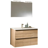 Mobila Baie 96,4 cm - alb/culoare lemn stejar, Design, sticlă/lemn (96,4cm) - Voglauer