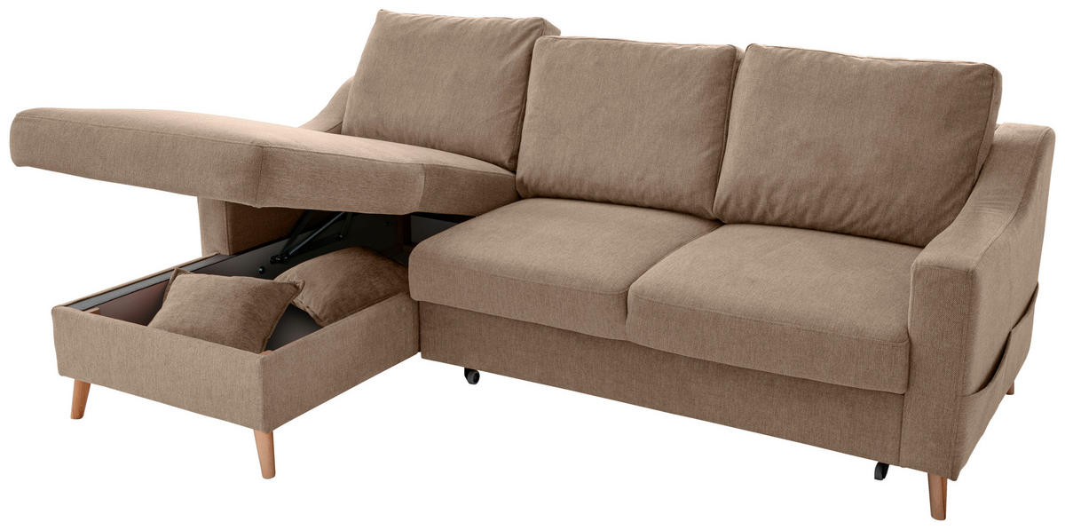 ECKSOFA in Chenille Hellbraun  - Hellbraun/Naturfarben, Modern, Holz/Textil (150/228cm) - Livetastic