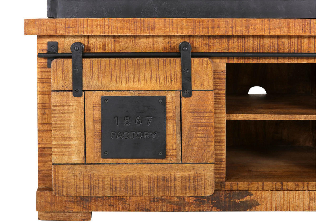 BÜCHERWAND Mangoholz massiv Naturfarben, Schwarz  - Schwarz/Naturfarben, KONVENTIONELL, Holz/Metall (127/210/45cm) - Landscape