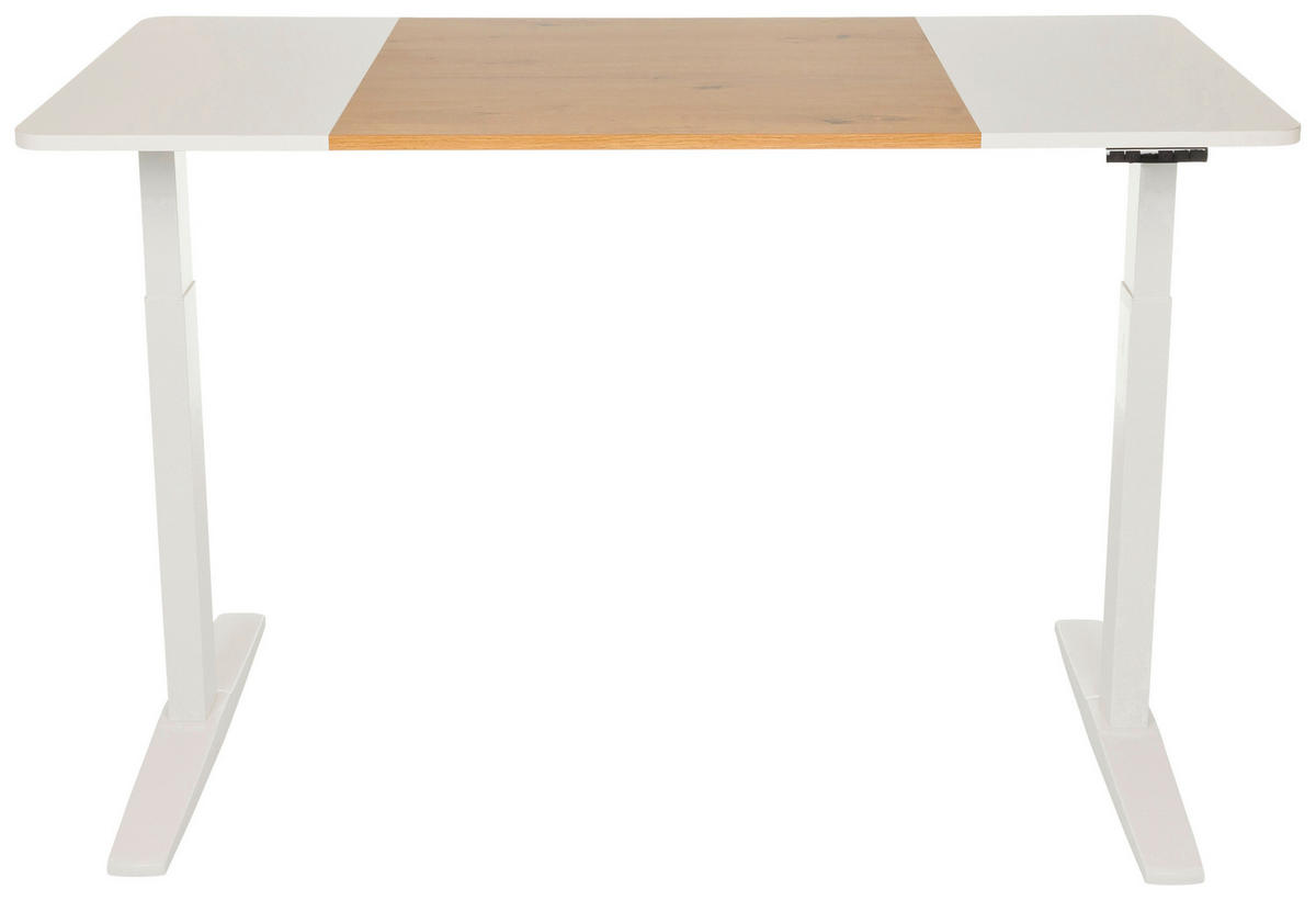 SKRIVBORD 140/70/73 - 118 cm  i vit, ekfärgad  - vit/ekfärgad, Modern, metall/trämaterial (140/70/73 - 118cm) - MID.YOU