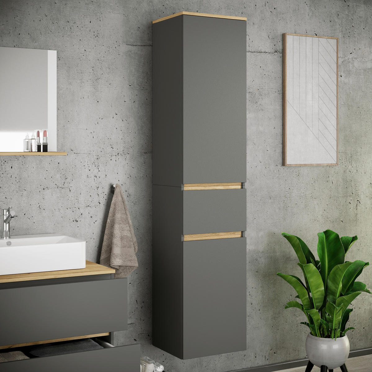 HOCHSCHRANK 40/180/35 cm  - Honigeiche/Anthrazit, Trend, Holzwerkstoff (40/180/35cm) - MID.YOU