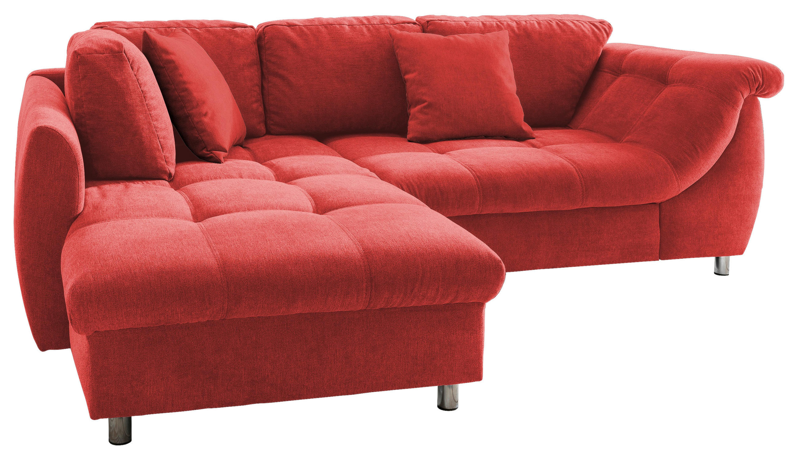ECKSOFA Rot Mikrofaser  - Chromfarben/Rot, Design, Kunststoff/Textil (190/250cm) - Livetastic