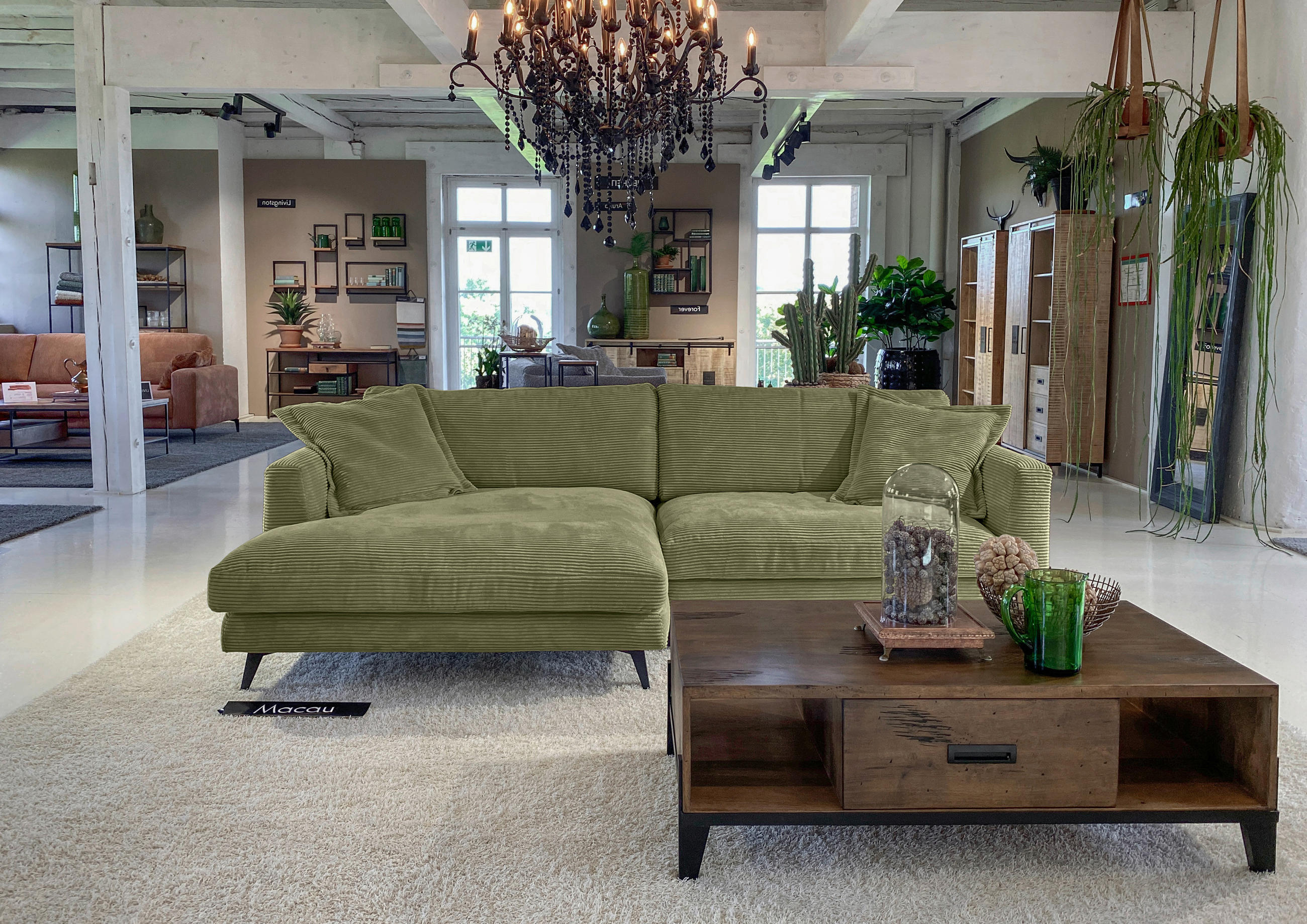 ECKSOFA in Cord Olivgrün  - Schwarz/Olivgrün, Lifestyle, Textil/Metall (140/270cm) - Livetastic