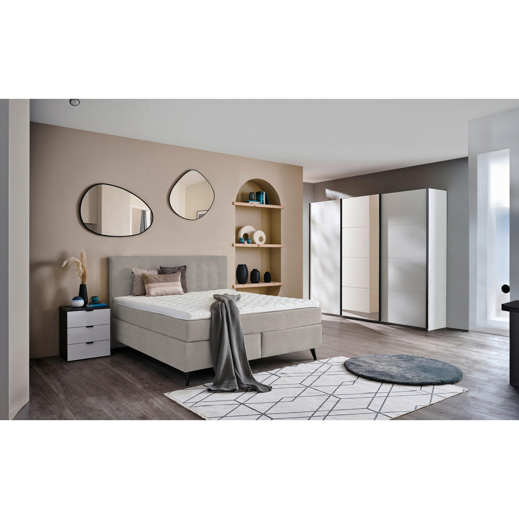 Thumbnail - Voleo Boxspringbett, Greige, Textil, H3, Höhe ca. 19 cm, 180x200 cm, Über- und Sondergrößen erhältlich, gepolstertes Kop...