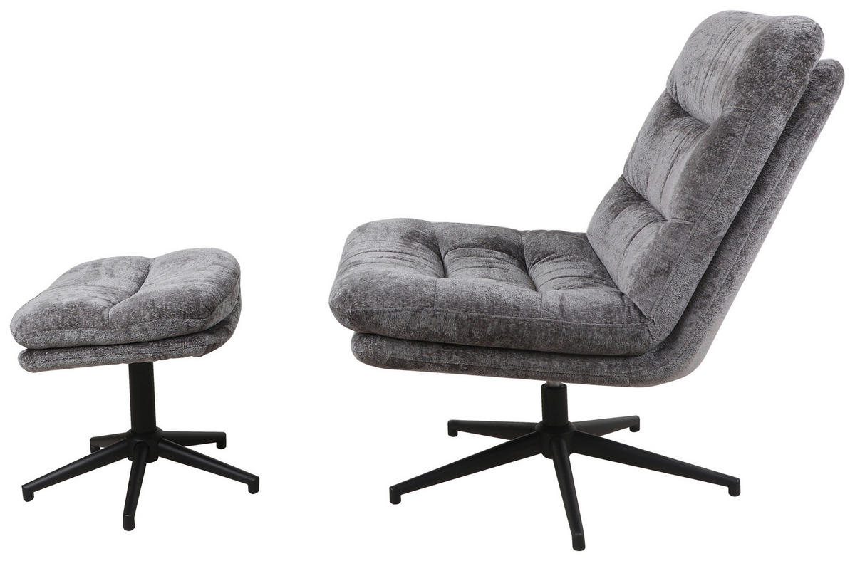 RELAXAČNÉ KRESLO S PODNOŽKOU, kov, textil, antracitová - čierna/antracitová, Design, kov/textil (70/87/90cm) - Cantus