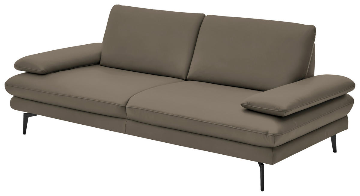 3-SITZER-SOFA in Leder Greige  - Greige/Schwarz, Design, Leder/Metall (222/86/104cm) - Dieter Knoll