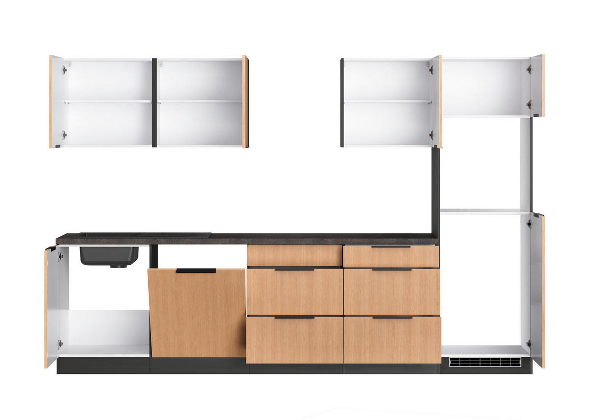 KÜCHENLEERBLOCK 300 cm   in Graphitfarben, Eichefarben  - Eichefarben/Schwarz, LIFESTYLE, Holzwerkstoff/Metall (300cm) - Held