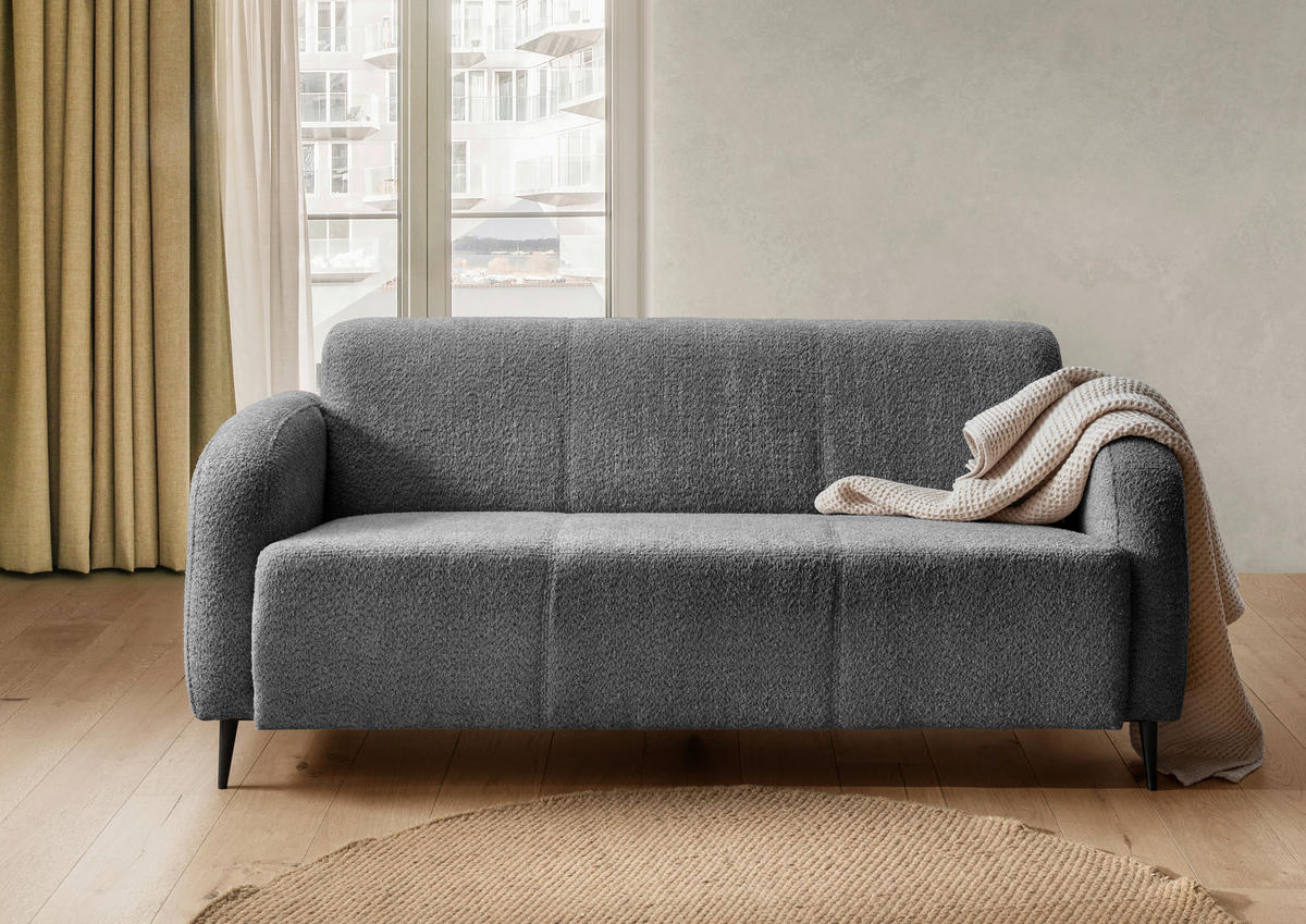 3-SITZER-SOFA in Bouclé Anthrazit  - Anthrazit/Schwarz, MODERN, Textil/Metall (180/76/90cm) - Livetastic