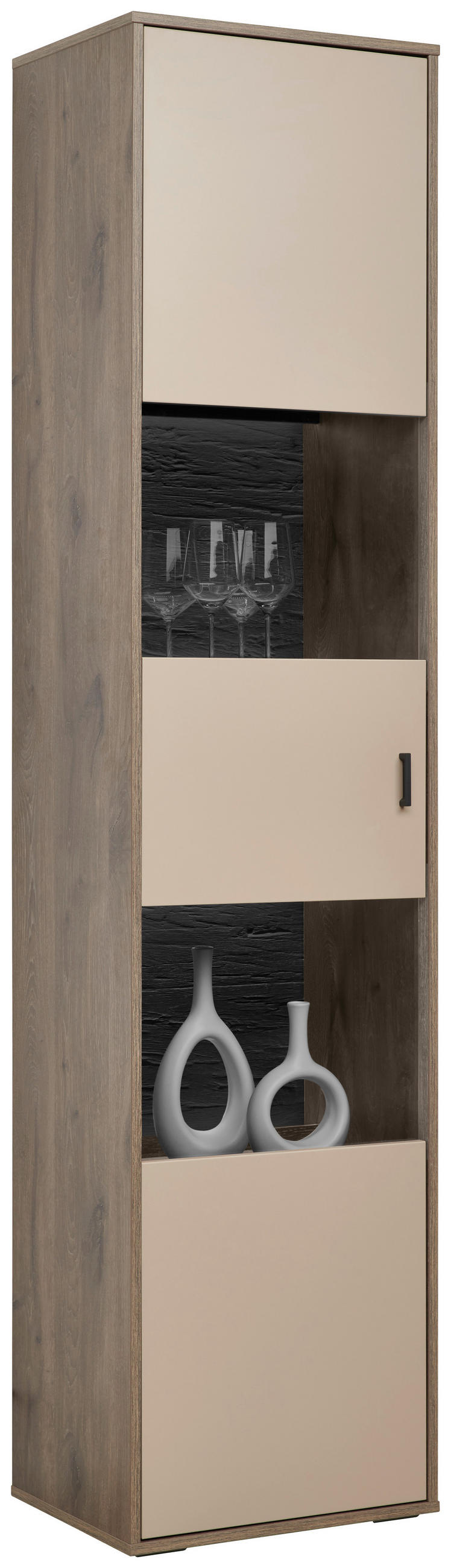 VITRINE  in Eichefarben, Hellgrau  - Eichefarben/Anthrazit, MODERN, Glas/Holzwerkstoff (49/206/37cm) - Hom`in