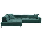 ECKSOFA Grün Feincord Rücken echt, Kopfteilverstellung, Sitzvorzug  - Schwarz/Grün, KONVENTIONELL, Textil/Metall (219/311cm) - Hom`in
