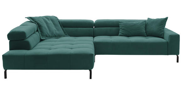 ECKSOFA Grün Feincord Rücken echt, Kopfteilverstellung, Sitzvorzug  - Schwarz/Grün, KONVENTIONELL, Textil/Metall (219/311cm) - Hom`in