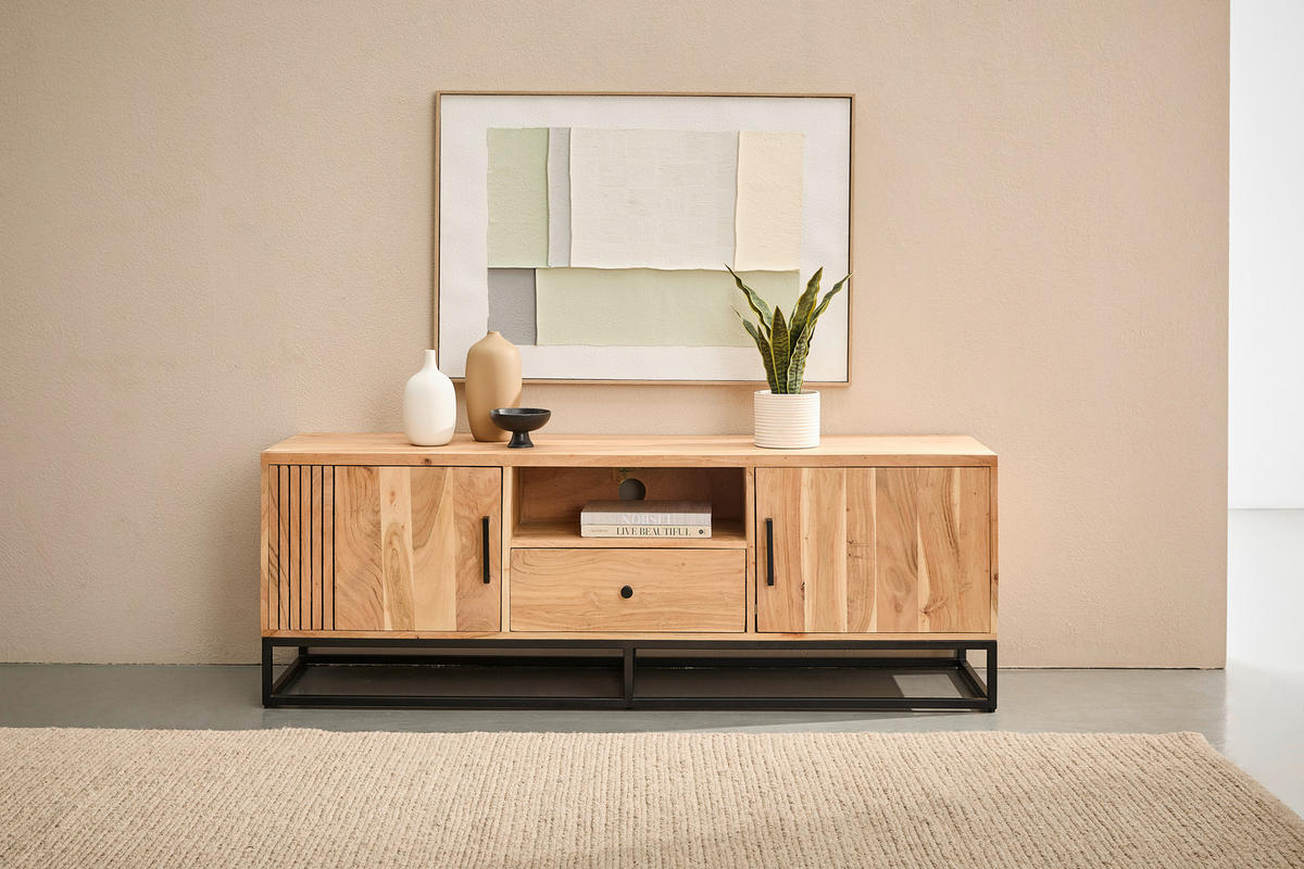 LOWBOARD  160/55/40 cm 1 Schublade(n) stehend  - Schwarz/Akaziefarben, Design, Holz/Metall (160/55/40cm) - Livetastic