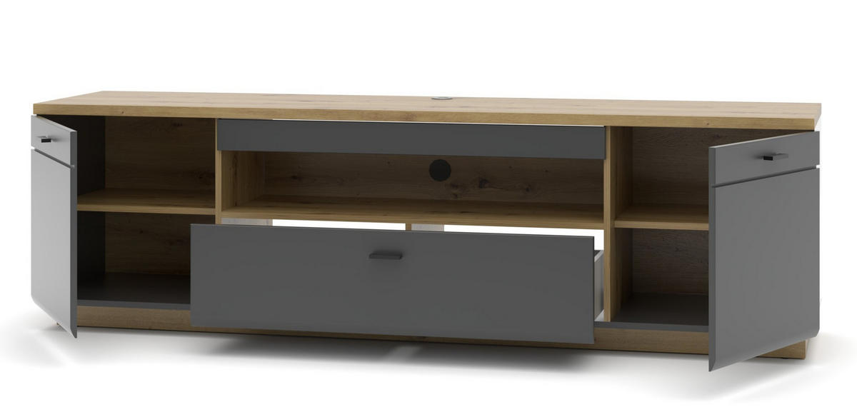 LOWBOARD  in 200/60/47 cm  - Graphitfarben/Schwarz, Design, Holzwerkstoff/Metall (200/60/47cm) - MID.YOU