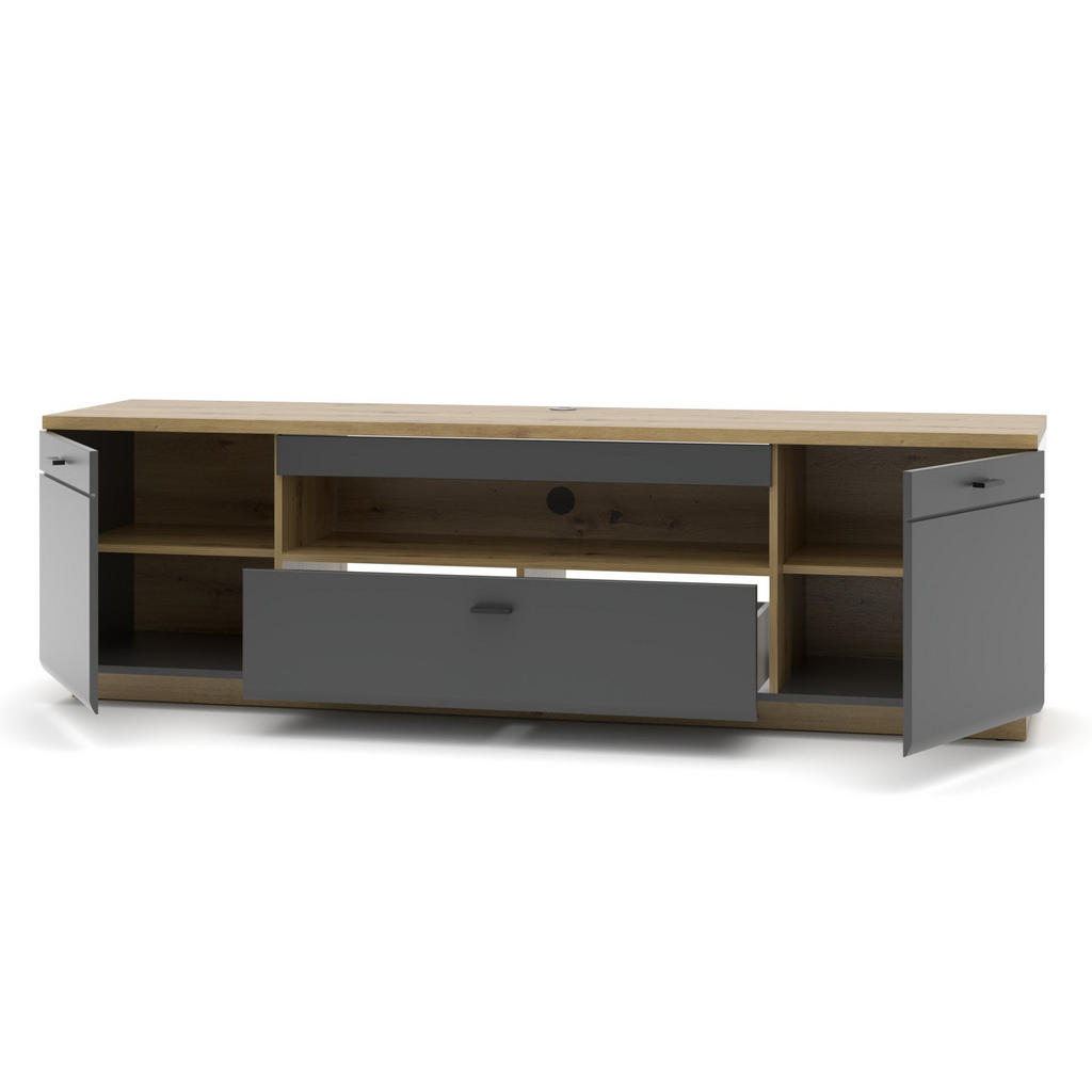 Thumbnail - Mid.you Lowboard, Graphit, Eiche Artisan, Holzwerkstoff, 2 Fächer, 1 Schubladen, 200x60x47 cm, Wohnzimmer, Wohnwände, Lo...
