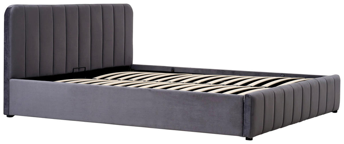 POLSTERBETT 140/200 cm, inkl. gepolstertes Kopfteil, Lattenrost, Bettkasten,  in Grau  - Schwarz/Naturfarben, Design, Holz/Kunststoff (140/200cm) - Boxxx