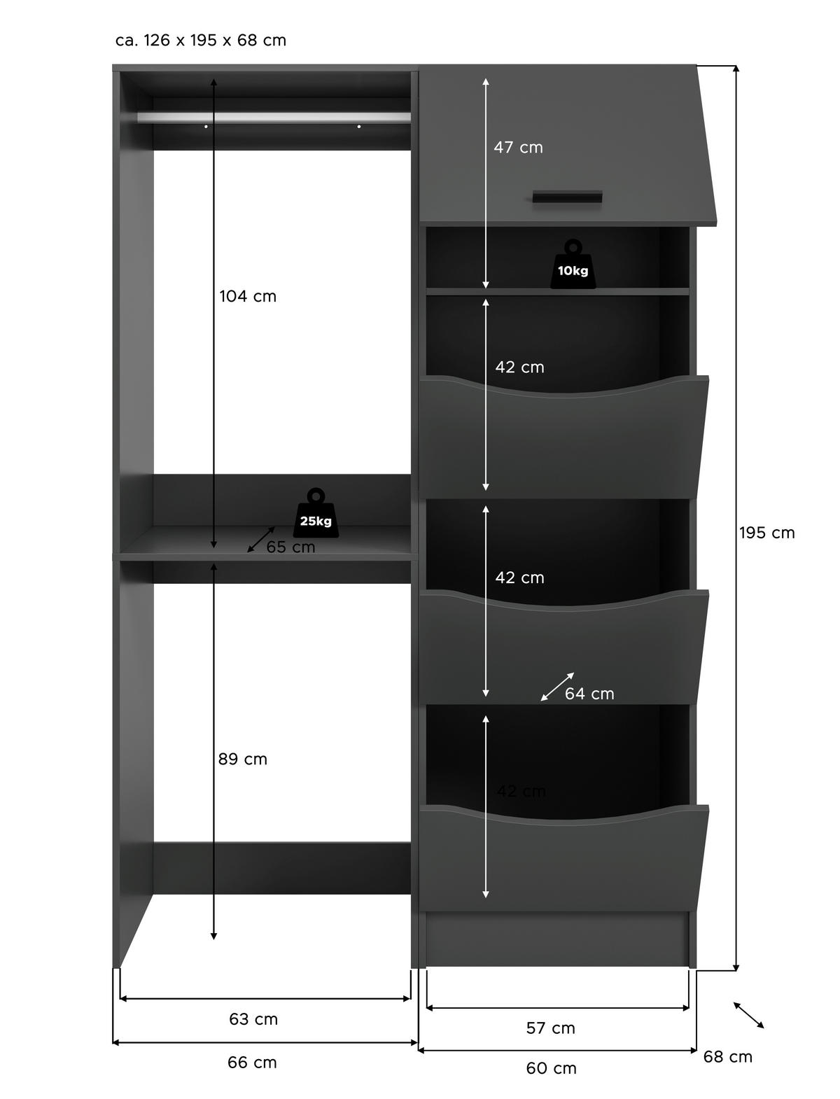 HAUSWIRTSCHAFTSRAUM 126/195/68 cm Anthrazit  - Anthrazit, Basics, Holzwerkstoff (126/195/68cm) - MID.YOU