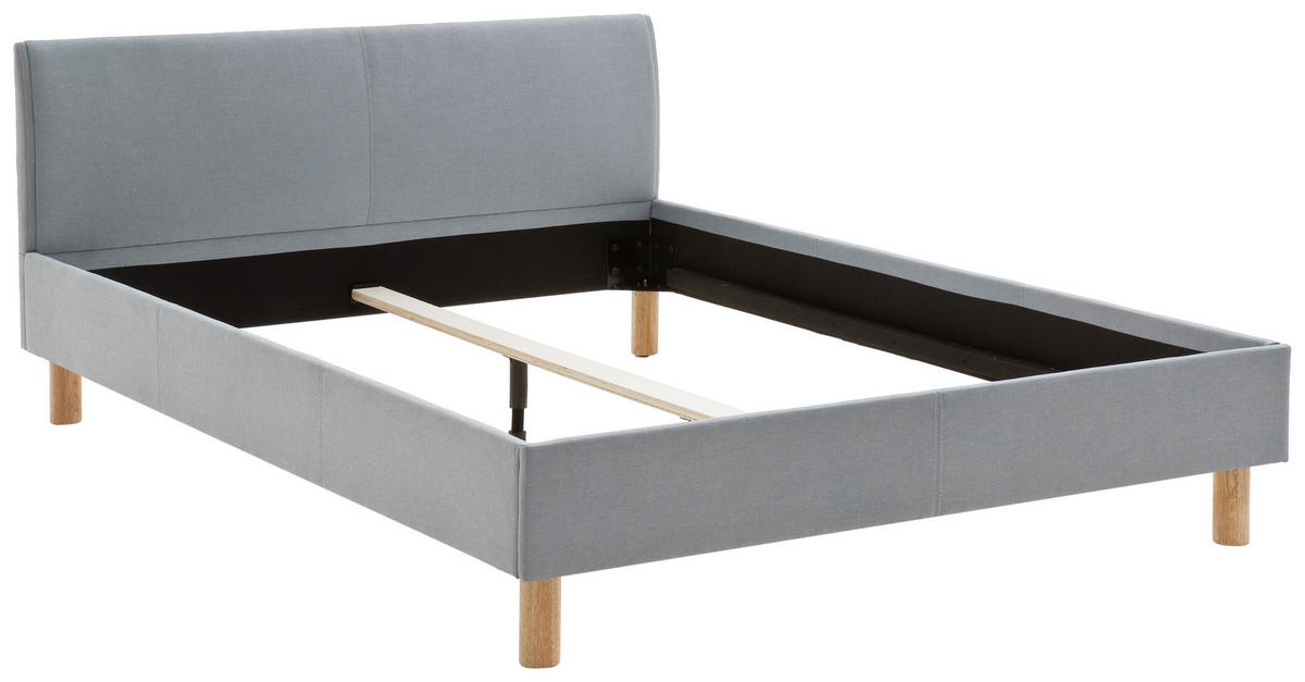 PAT TAPIȚAT 140/200 cm  in albastru deschis  - albastru deschis/culoare lemn stejar, Design, lemn/textil (140/200cm) - Livetastic