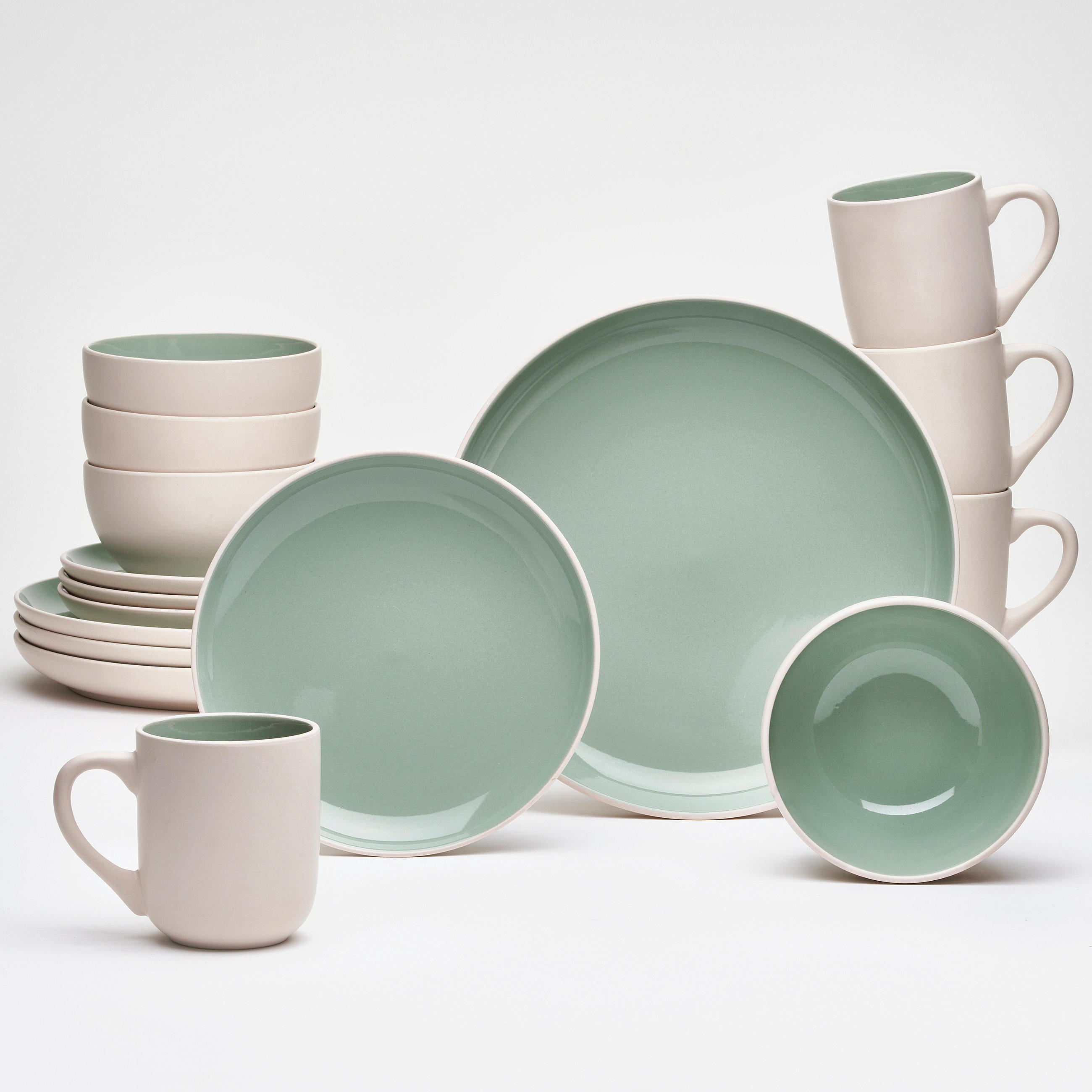 KOMPLETT SERVIS London 16 delar  - ljusgrön, Basics, keramik - Van Well