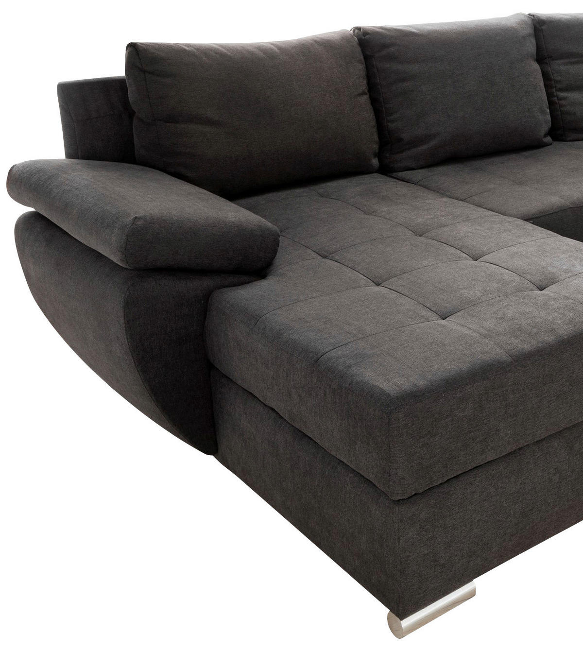 SOFFA i mikrofiber brun  - kromfärg/brun, Klassisk, textil (157/305/219cm) - Livetastic